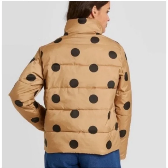 Who What Wear Gold and Black Polka Dot Puffer Jacket Size L - Picture 2 of 8
